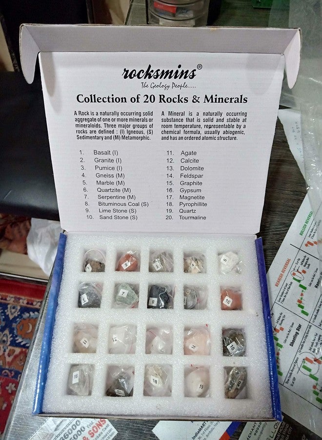 Rocksmins Set of 20 Handpicked Rocks and Minerals Specimens in Storage Tray With Beautiful Color Box - Educational Science Kit for School - Image 3